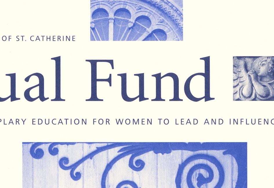 Close up teaser image showing detail of materials designed by Carolyn Porter of Porterfolio, Inc. for St. Kate's fundraising collateral